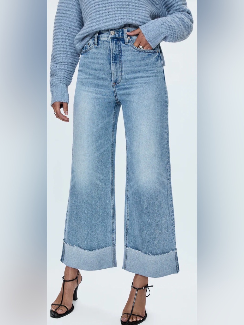 Pistola Lana Crop Cuff in Snowcat; Wide-Leg High-Rise Light Blue Jeans - Picture 2 of 10